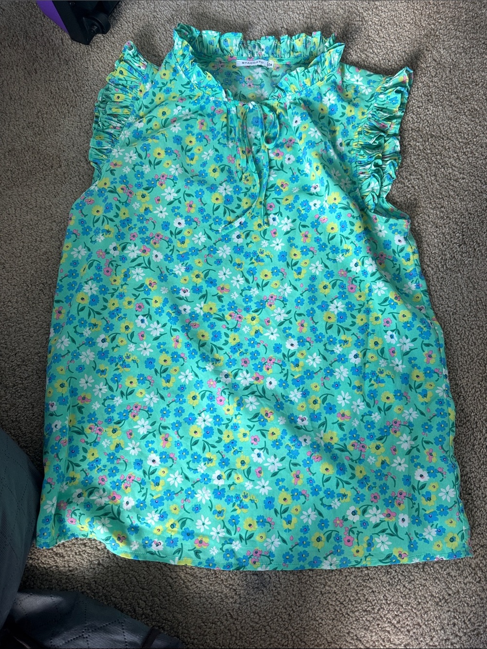 Staccato Turquoise Floral Ruffle Sleeve Blouse